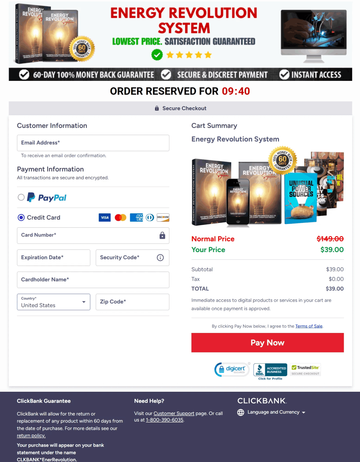 Energy Revolution System Checkout Page